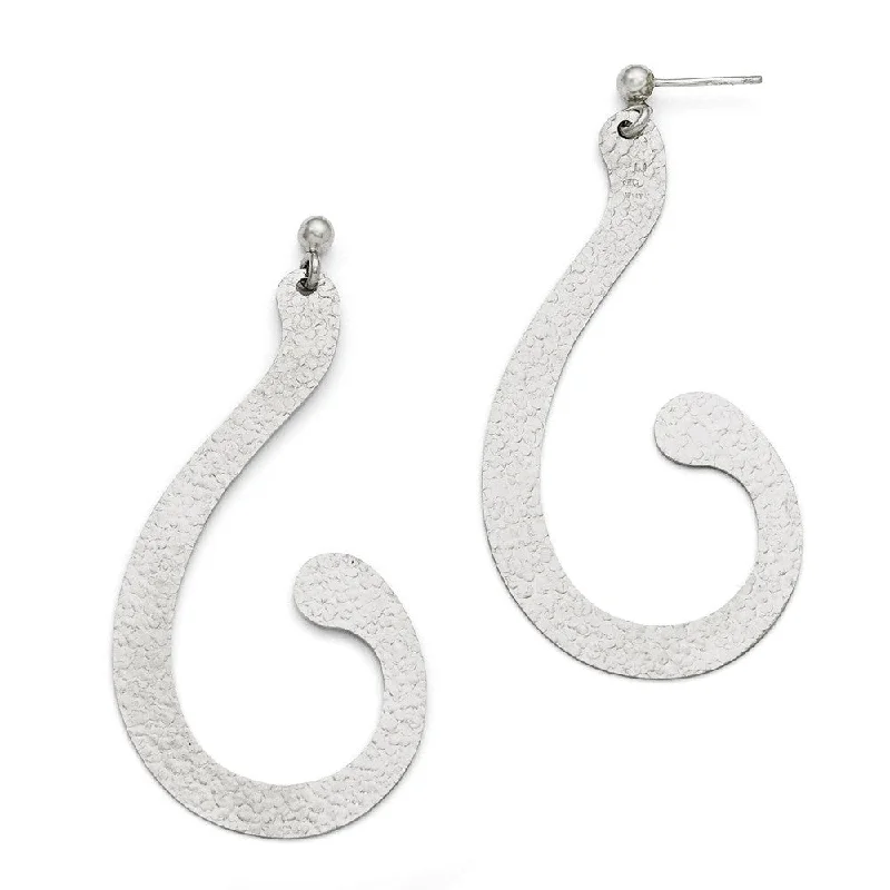 Women's earrings retro-flair-Large Textured Scroll Post Dangle Earrings in Sterling Silver