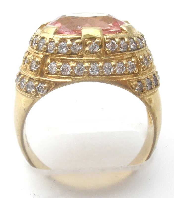 Women's rings rare-zircon-Pink CZ Halo Dome Ring Vermeil 925 Size 8.5