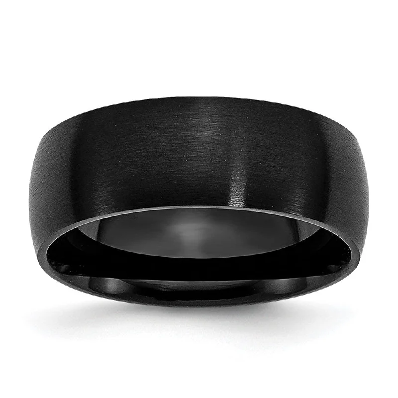 Women's rings faint-titanium-Men's 8mm Black Plated Stainless Steel Brushed Domed Band