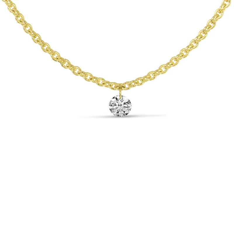 Women's necklaces sparkling-accent-14K Yellow Gold Dashing Diamonds Single Stone Rolo Chain Necklace