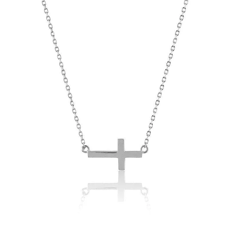 Women's necklaces soft-spark-Sterling Silver Small Sideways Cross Necklace