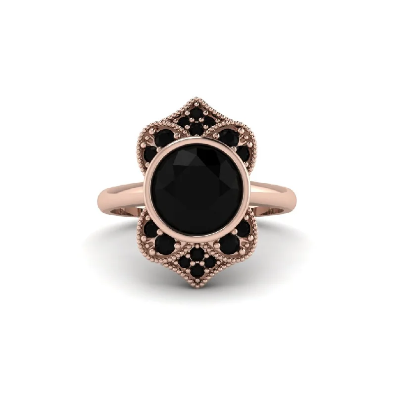 Women's engagement rings modern-petal-Black Diamond Bezel Vintage-Inspired Engagement Ring - Olive No. 38