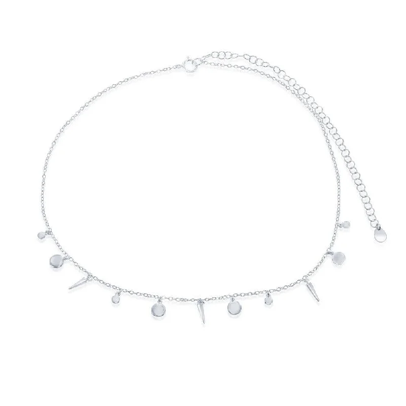 Women's necklaces ornate-drop-Sterling Silver Shiny Discs and Spikes Choker Necklace