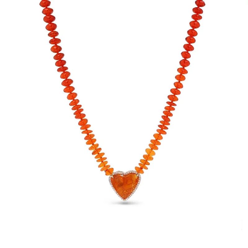 Women's necklaces festive-shimmer-14k Mexican Fire Opal Heart Pendant on Mexican Fire Opal Necklace - 19.5"  NG002796