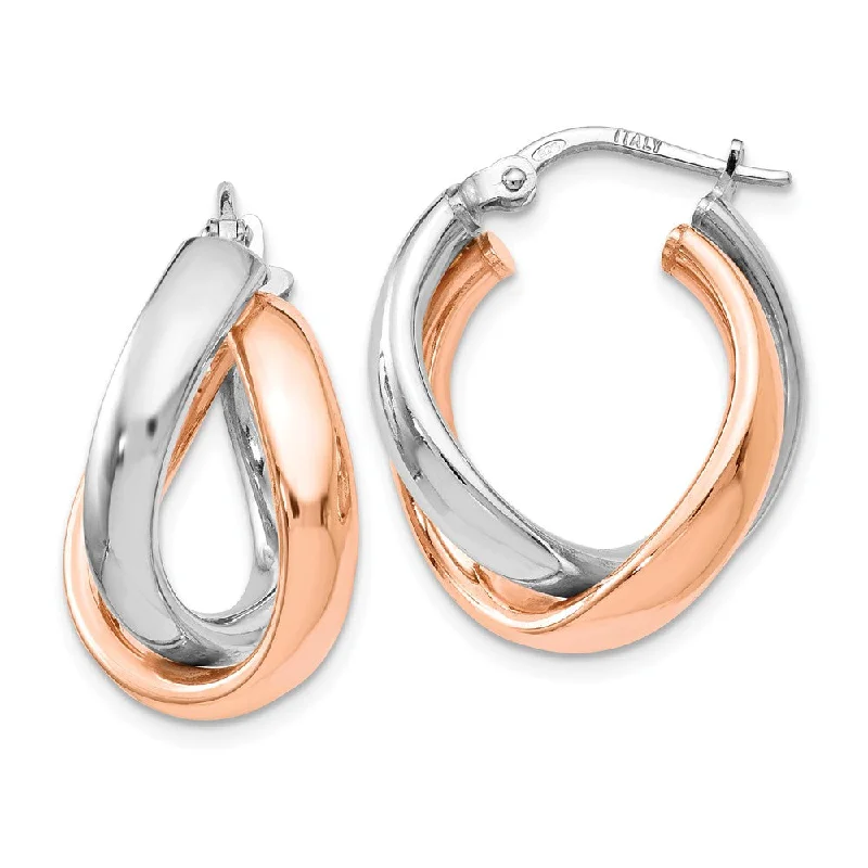 Women's earrings bold-titanium-Sterling Silver & Rose Gold Tone Double Freeform Hoop Earrings, 21mm