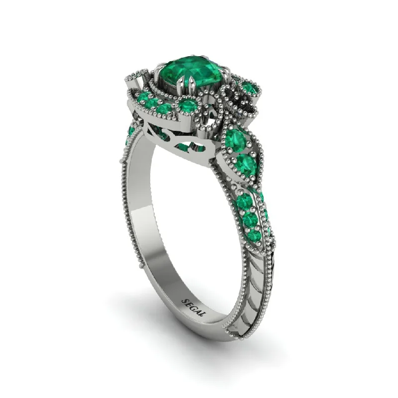 Women's engagement rings starry-diamond-Emerald Vintage Filigree Cushion Cut Engagement Ring - Elaina No. 21