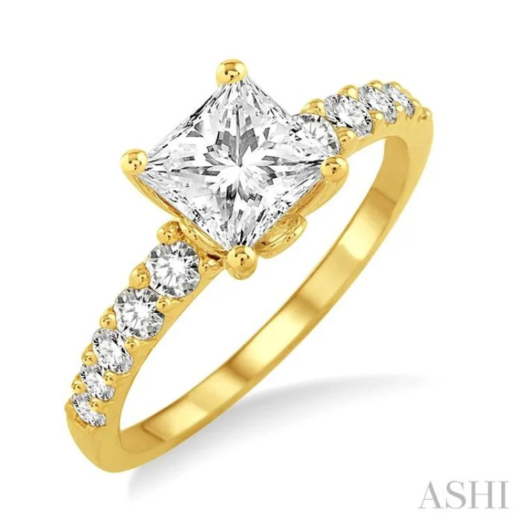 Women's engagement rings pave-accent-1/3 Ctw Diamond Semi-Mount Engagement Ring in 14K Yellow Gold