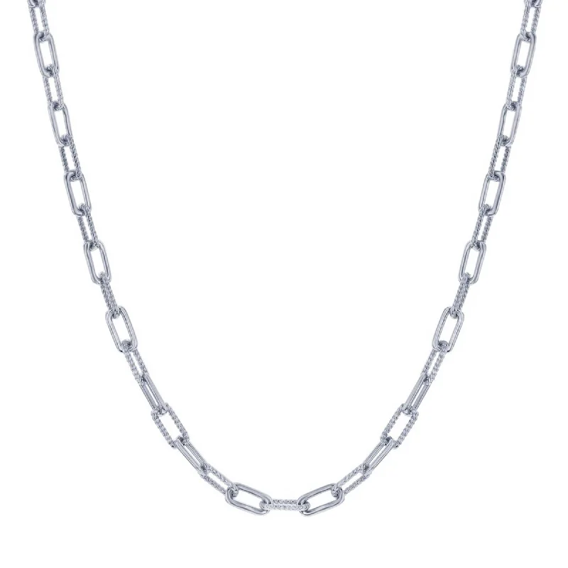 Women's necklaces Victorian-gleam-Classic Women's Necklace - Sterling Silver Polished Rope Design Paperclip | L-4376