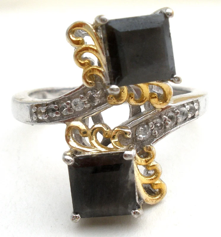 Women's rings cherished-token-Black Agate & Crystal Ring 925 Chuck Clemency Size 9