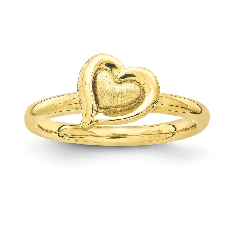 Women's rings tender-accent-Yellow Gold Tone Plated Sterling Silver Stackable 9mm Heart Ring