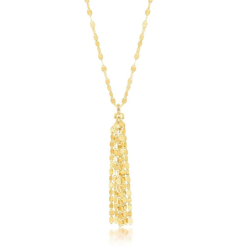 Women's necklaces faint-glow-Sterling Silver Gold Plated Mirror Chain with Tassel Necklace