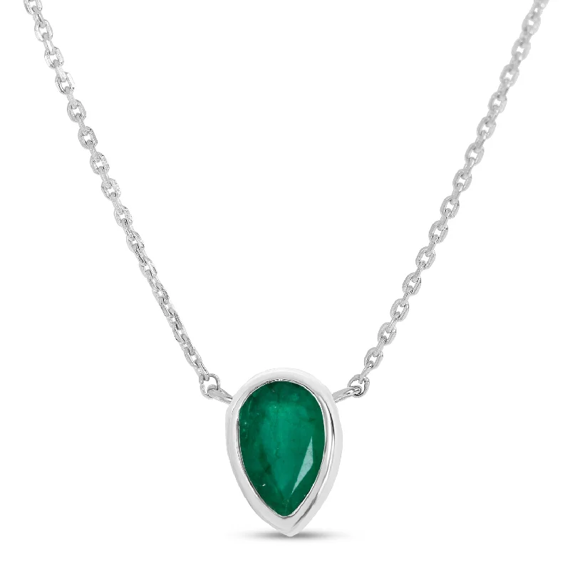 Women's necklaces floral-steel-14K White Gold Pear Emerald Birthstone Necklace P4334W-18-MAY