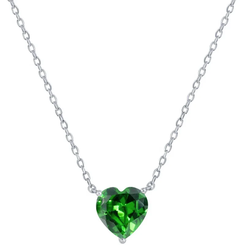 Women's necklaces sculpted-wave-Classic Women's Necklace - Silver 8mm Emerald May Heart Perciosa Crystal | M-7126