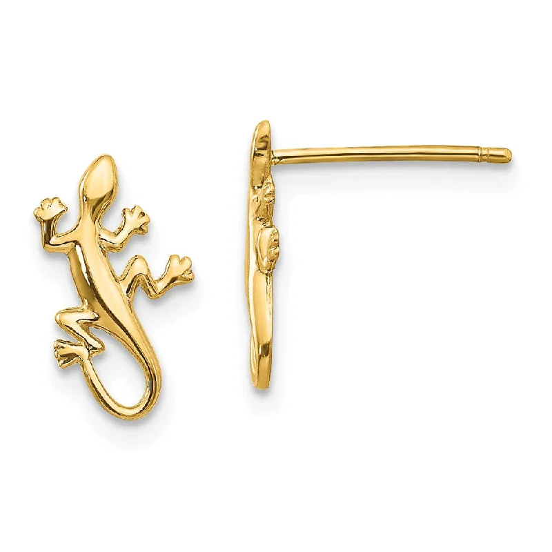 Women's earrings crafted-charm-Mini Gecko Post Earrings in 14k Yellow Gold