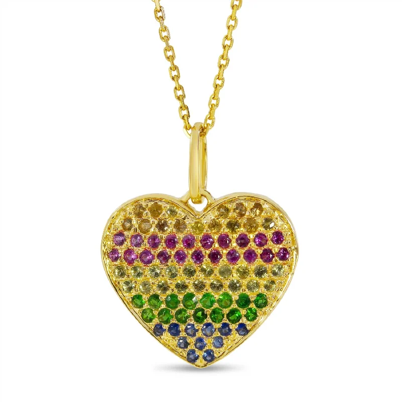 Women's necklaces Victorian-relic-RAINBOW SAPPHIRE PUFF HEART NECKLACE P4288