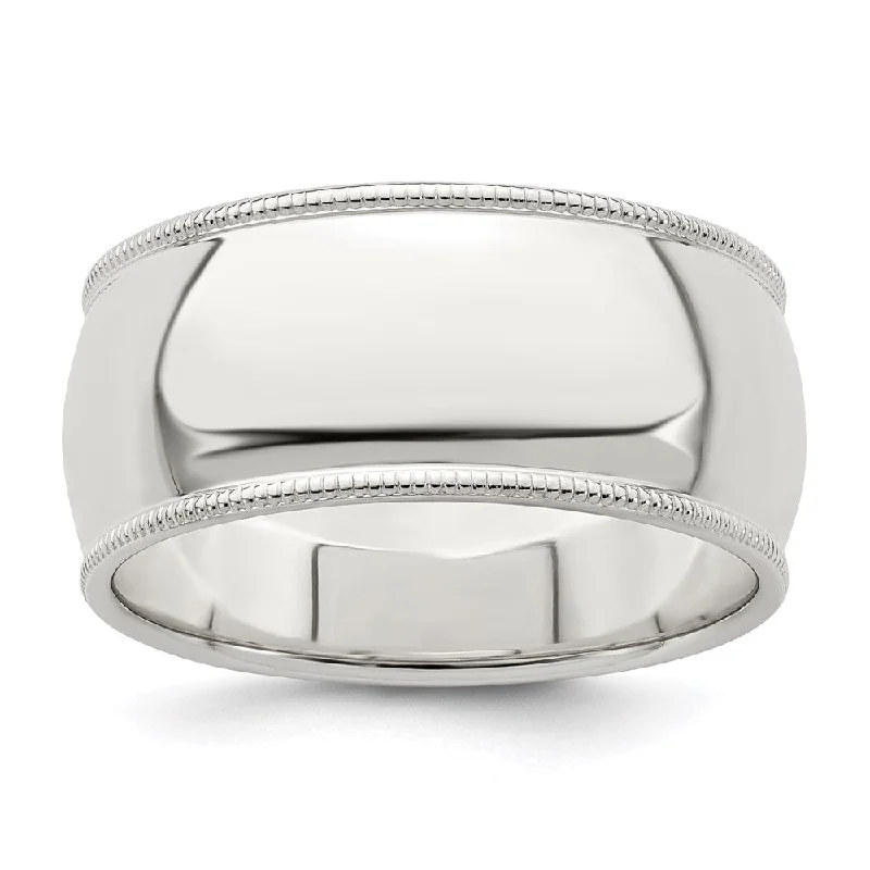 Women's rings playful-edge-Men's 9mm Sterling Silver Half Round Milgrain Edge Standard Fit Band