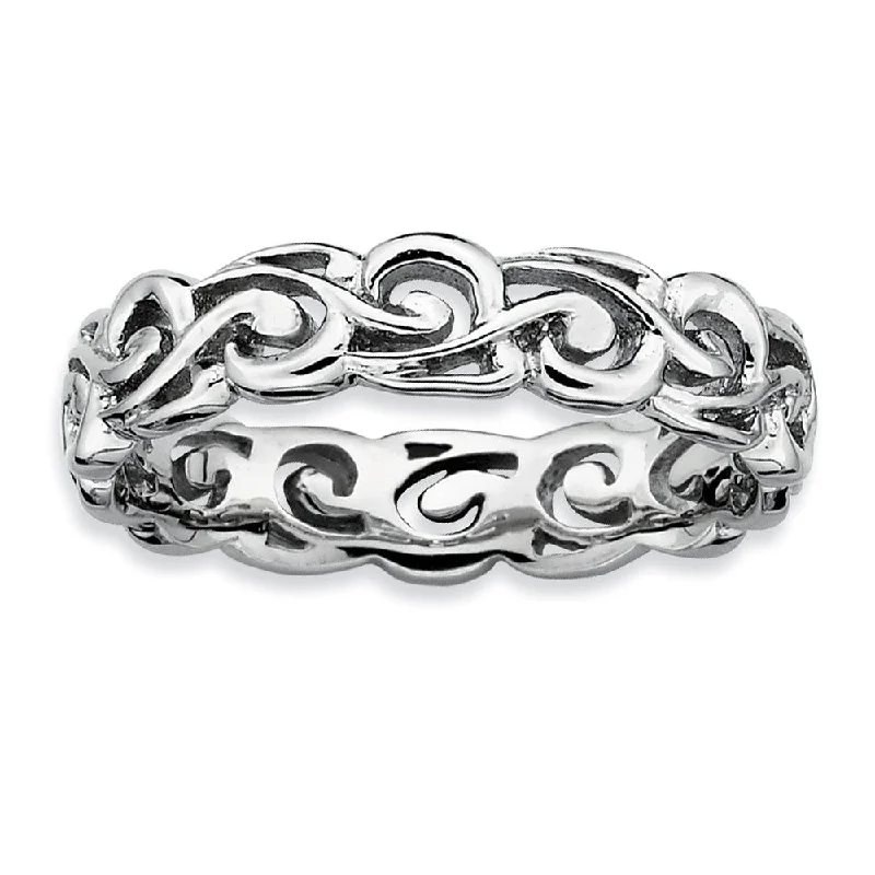 Women's rings tender-hue-Rhodium Plated Sterling Silver Stackable Ornate 4.5mm Band