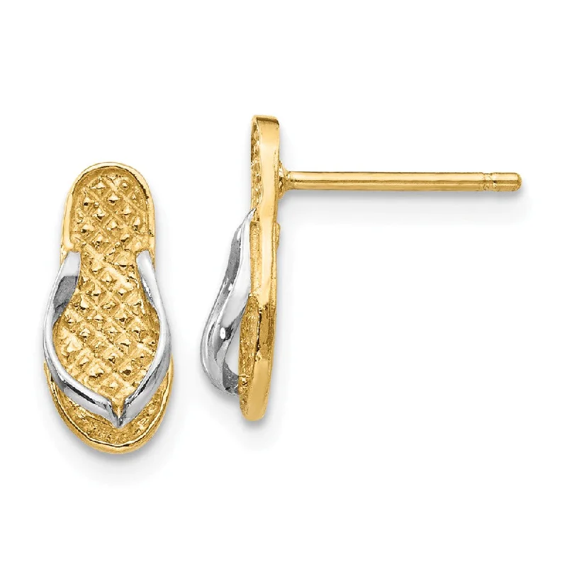 Women's earrings airy-drop-Small 3D Two Tone Flip Flop Post Earrings in 14k Gold