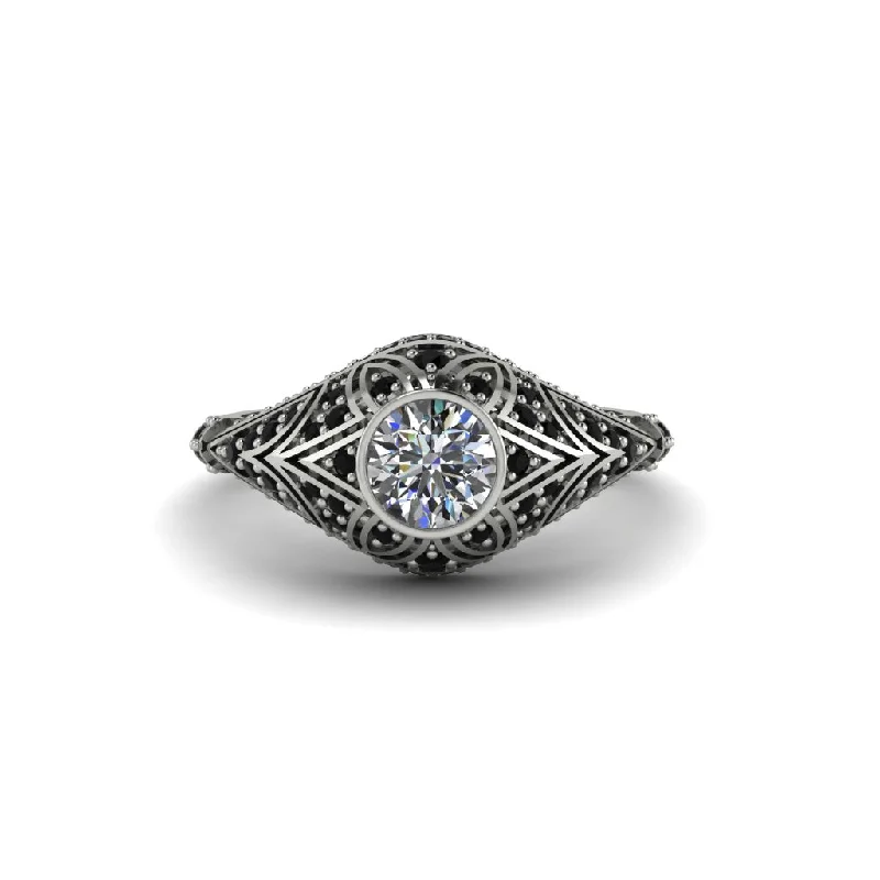 Women's engagement rings swooping-band-Diamond Bezel Vintage Filigree Engagement Ring - Kendall No. 33