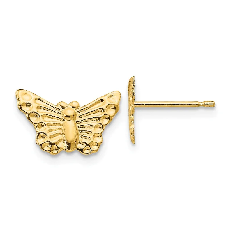 Women's earrings chunky-steel-Kids 12mm Textured Butterfly Post Earrings in 14k Yellow Gold