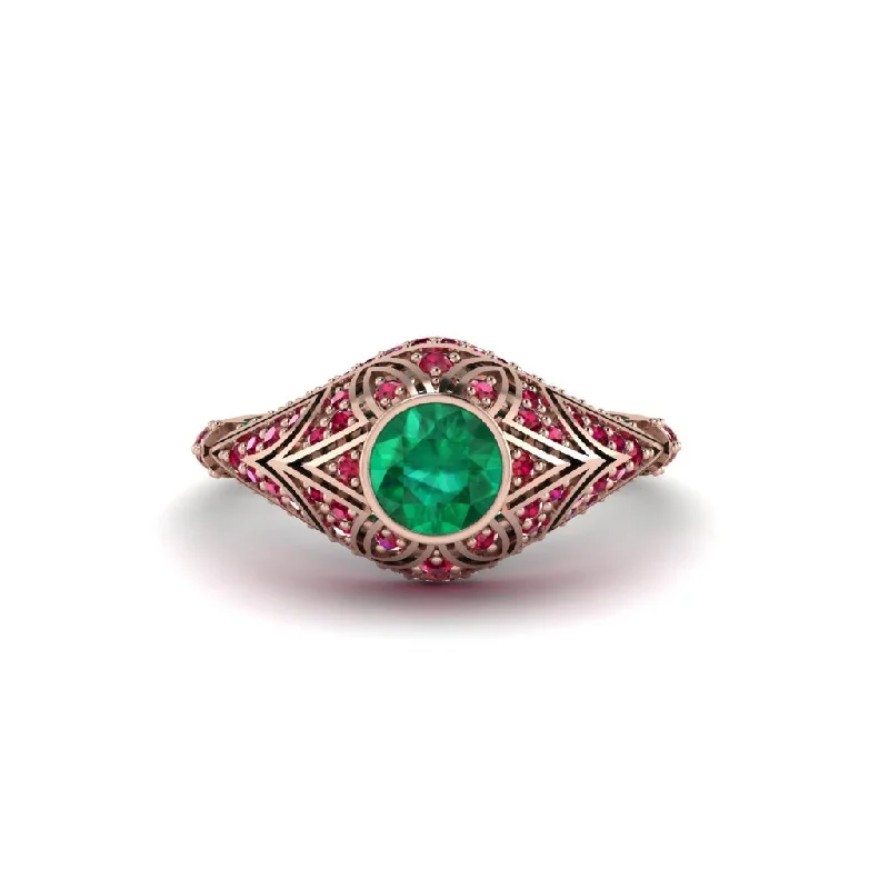 Women's engagement rings modern-asymmetry-Emerald Bezel Vintage Filigree Engagement Ring - Kendall No. 50