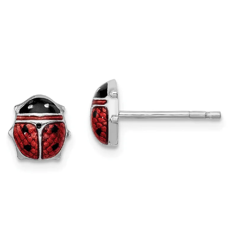 Women's earrings hand-twisted-7mm Red Ladybug Post Earrings in Sterling Silver and Enamel