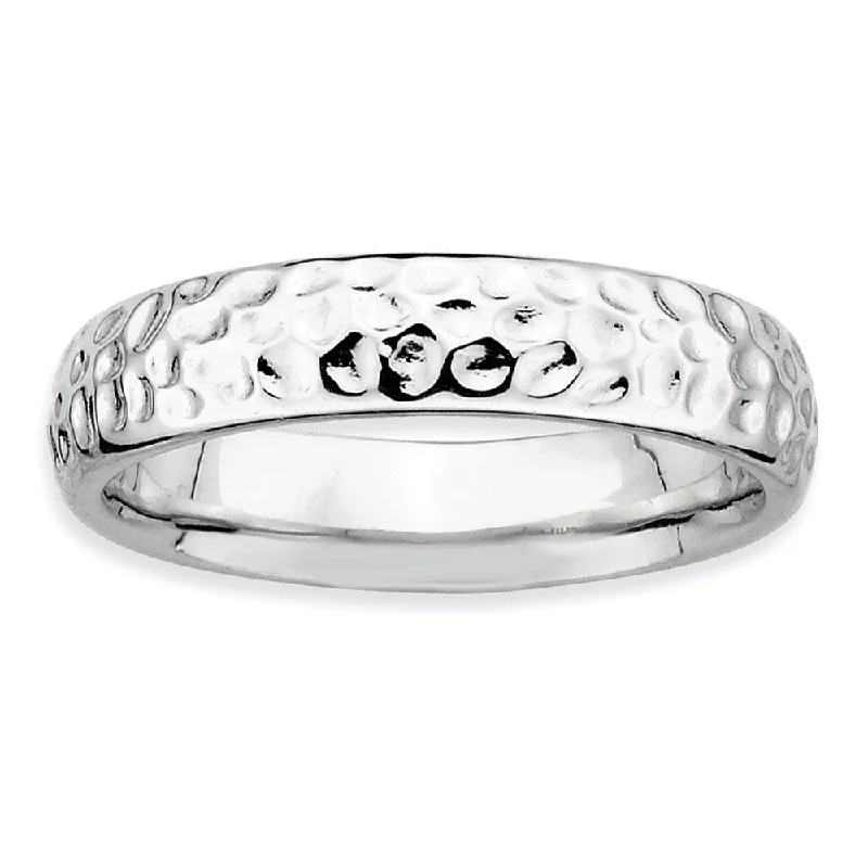 Women's rings tender-hue-4.5mm Stackable Sterling Silver Hammered Band