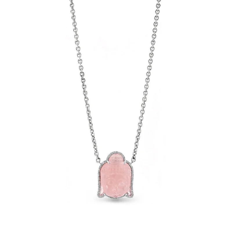 Women's necklaces airy-chain-Rose Quartz and Diamond Buddha Pendant Chain Necklace - 19"  N0002752