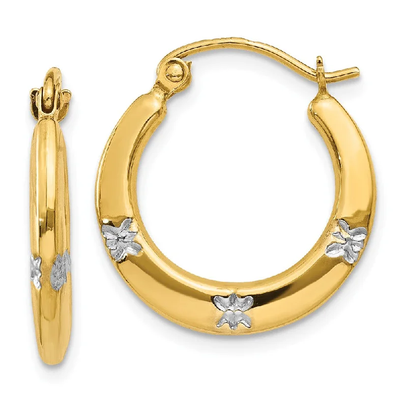 Women's earrings tender-accent-Floral Round Hoop Earrings in 14k Yellow Gold and Rhodium