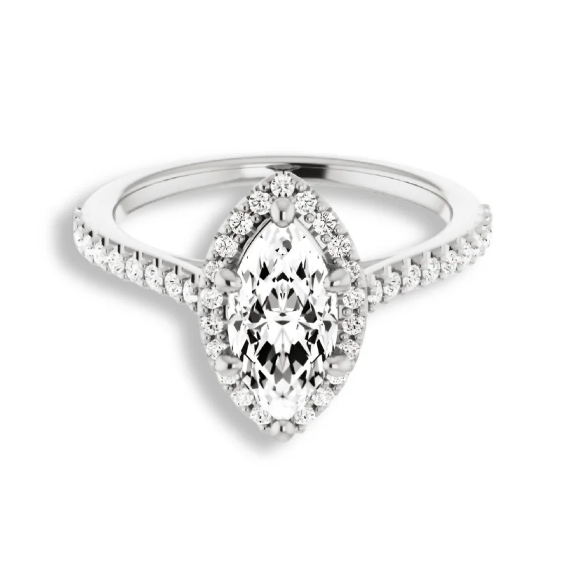 Women's engagement rings luminous-glow-Marquise Cut Diamond Halo Engagement Ring