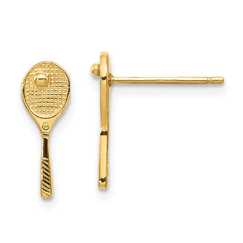 Women's earrings velvety-platinum-Mini Tennis Racquet and Ball Post Earrings in 14k Yellow Gold