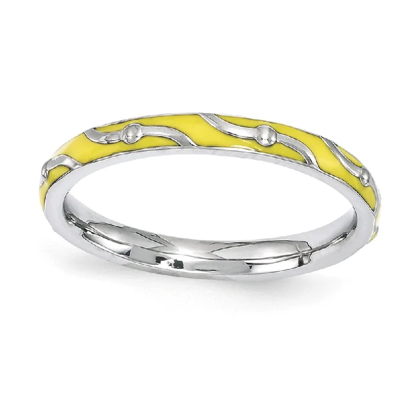 Women's rings ornate-twist-2.5mm Sterling Silver Stackable Expressions Yellow Enamel Band