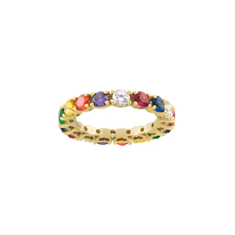 Women's rings sculpted-wave-Rainbow Tennis Ring