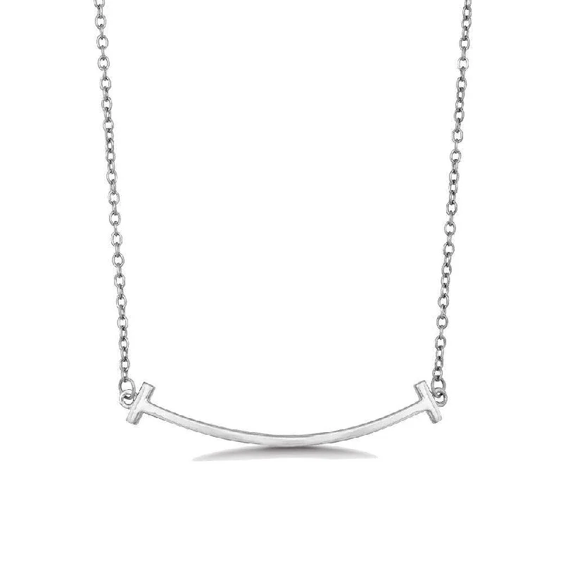 Women's necklaces radiant-swirl-Sterling Silver Rhodium Plated Double T Curved Bar Necklace