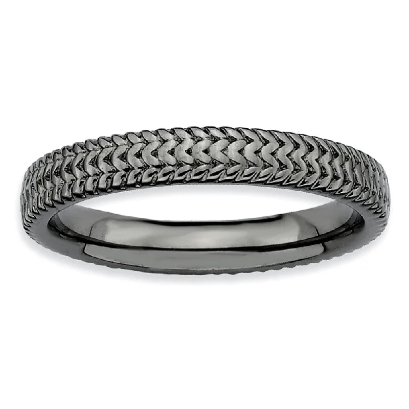 Women's rings graceful-curve-3.25mm Stackable Black Plated Sterling Silver Finely Textured Band