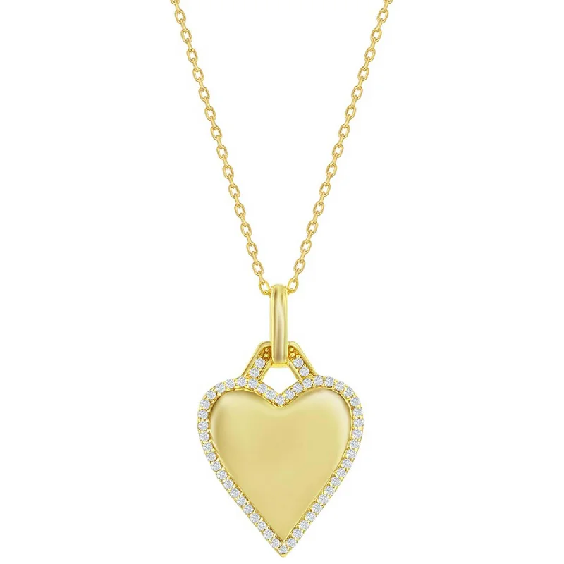 Women's necklaces subtle-gleam-Classic Women's Necklace - Gold Plated Polished Heart White CZ Border | M-7043-GP