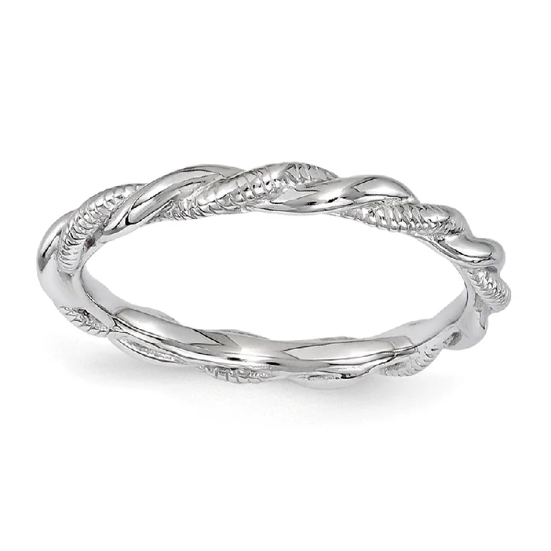 Women's rings luxe-crystal-2.5mm Rhodium Plated Sterling Silver Stackable Twisted Band