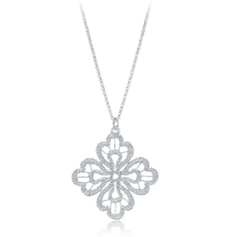 Women's necklaces elegant-treasure-Sterling Silver Diamond Cut Leaf Flower Necklace