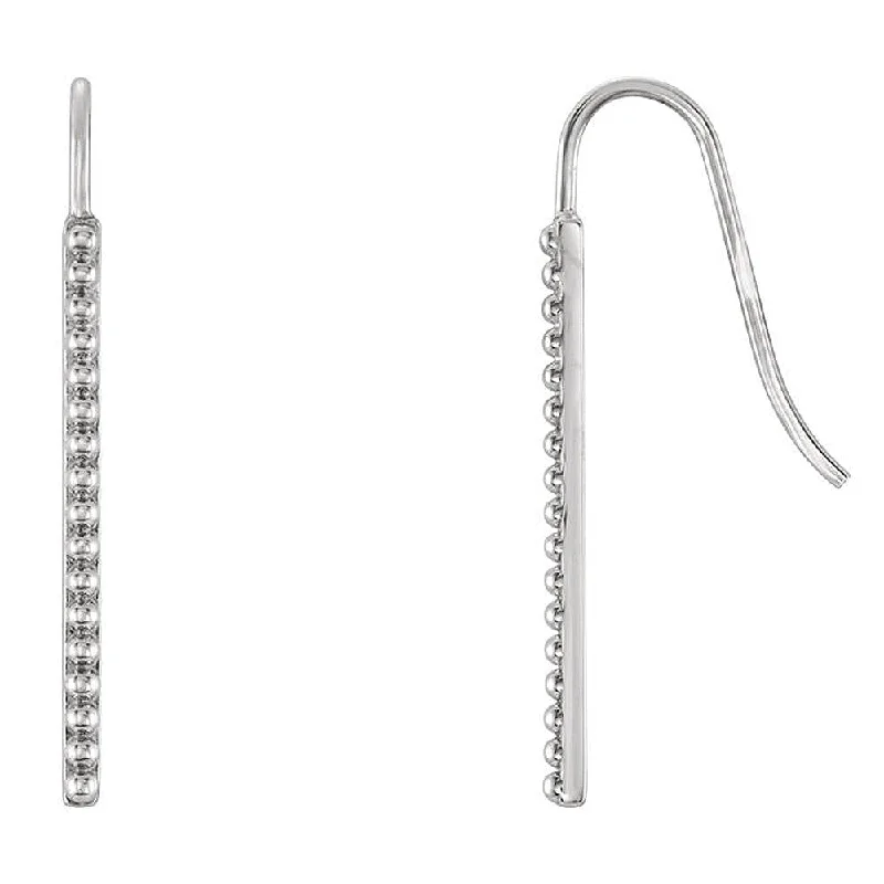 Women's earrings artisan-etched-1.6mm x 25mm (1 Inch) 14k White Gold Beaded Vertical Bar Earrings