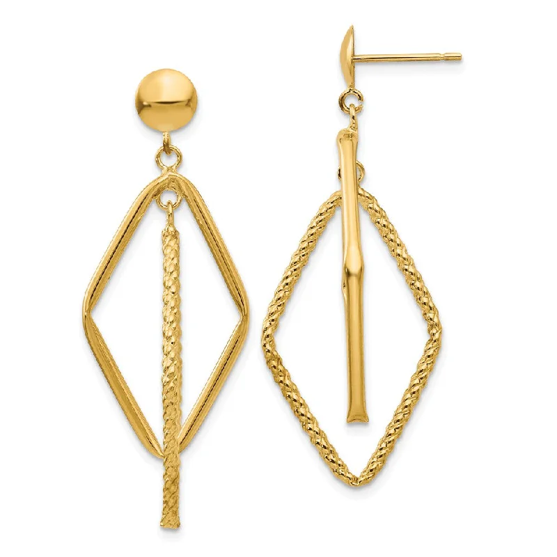 Women's earrings crafted-charm-Double Rhombus Dangle Post Earrings in 14k Yellow Gold