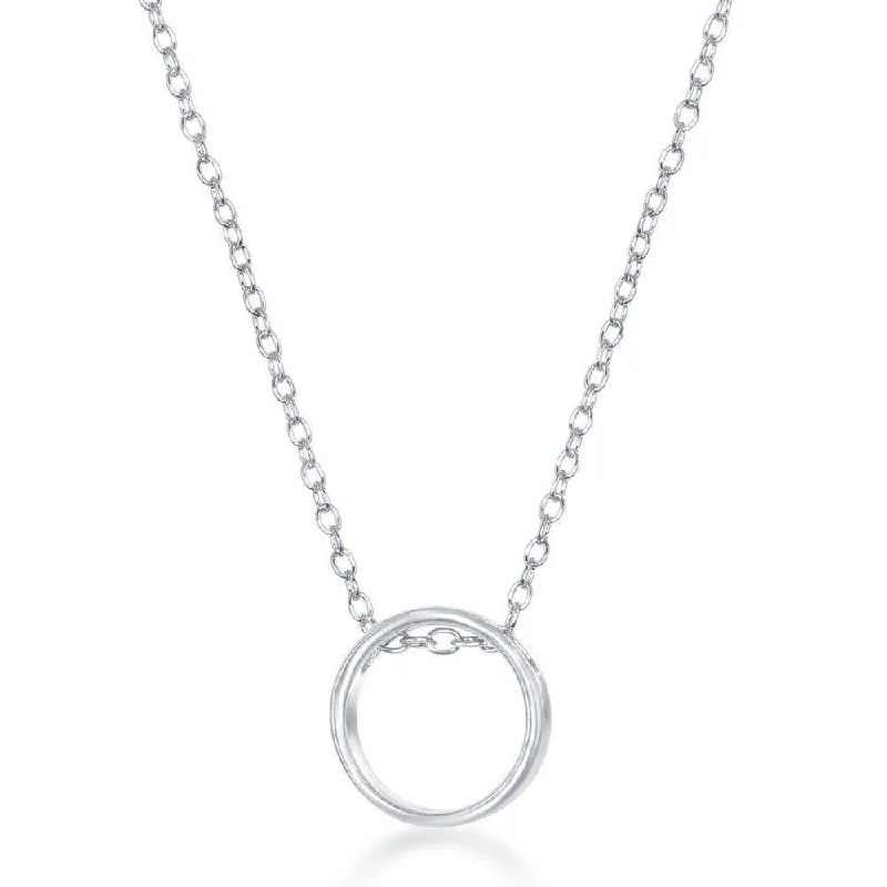 Women's necklaces retro-luxe-Sterling Silver Center Open Circle Design Necklace