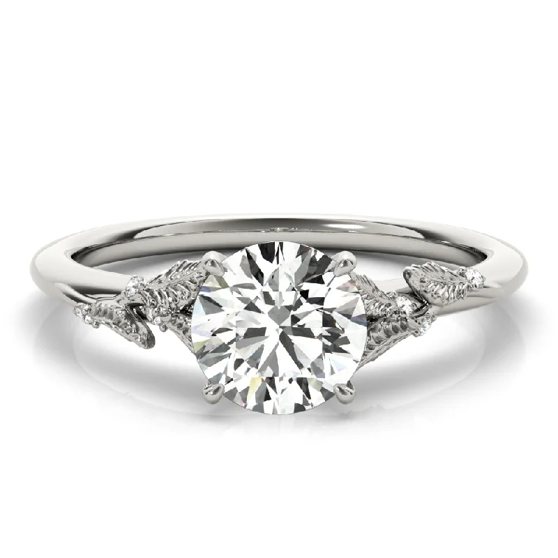 Women's engagement rings floral-white-gold-Laurel Round Diamond Solitaire Engagement Ring