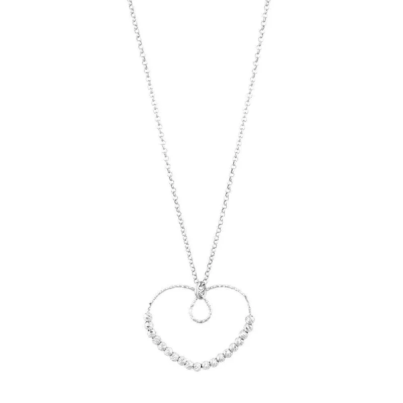 Women's necklaces subtle-gleam-Sterling Silver Diamond Cut Beads Heart Necklace