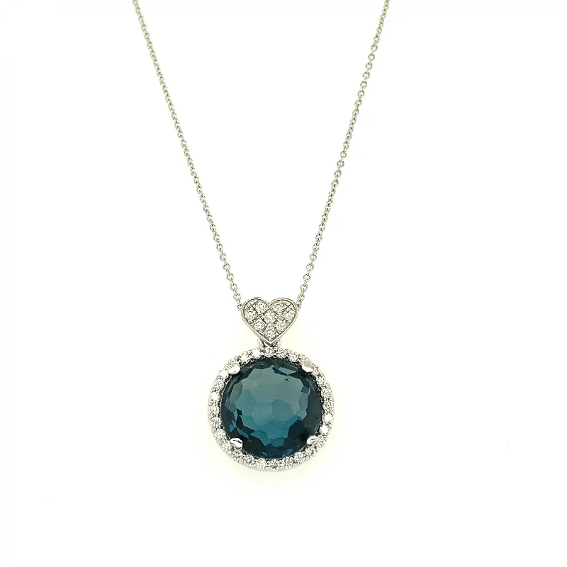 Women's necklaces blush-link-Blue Topaz Mini Round Necklace with Diamonds 351-JSA