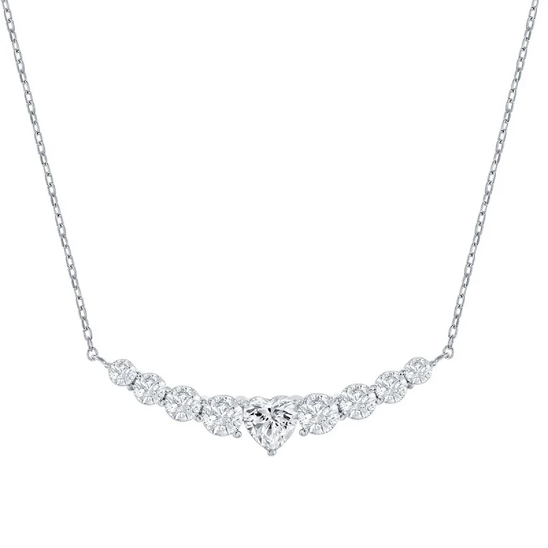 Women's necklaces chunky-steel-Classic Women's Necklace - Graduating Round CZ with Center Heart Curved Bar | M-7108