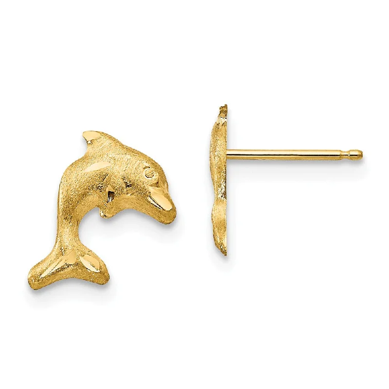 Women's earrings cherished-piece-Kids Satin and Diamond-Cut Dolphin Post Earrings in 14k Yellow Gold