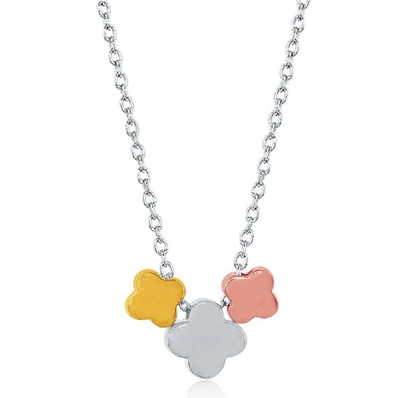 Women's necklaces crafted-pendant-Sterling Silver Multicolor Triple Clover Necklace