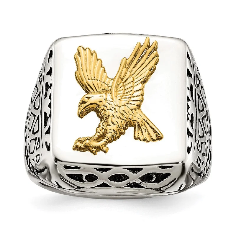 Women's rings bold-zircon-Men's 20mm Stainless Steel & 14K Gold Accent Eagle Tapered Ring