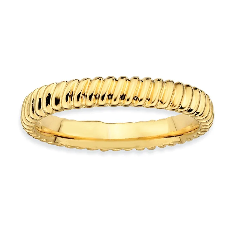 Women's rings exotic-zircon-3.25mm Stackable 14K Yellow Gold Plated Silver Fluted Band