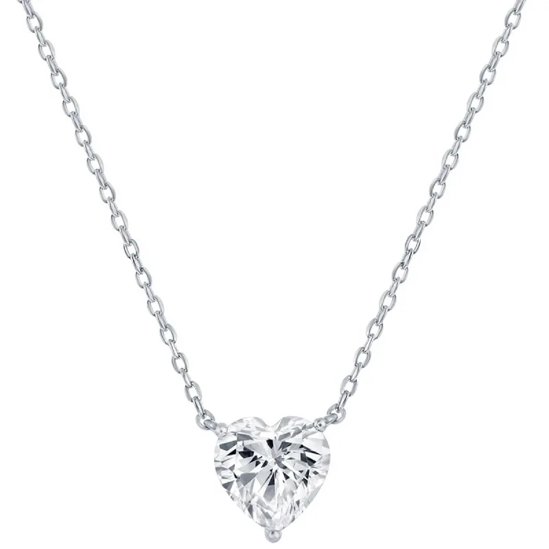 Women's necklaces artisan-etched-Classic Women's Necklace - Silver 8mm Crystal April Heart Perciosa Crystal | M-7125